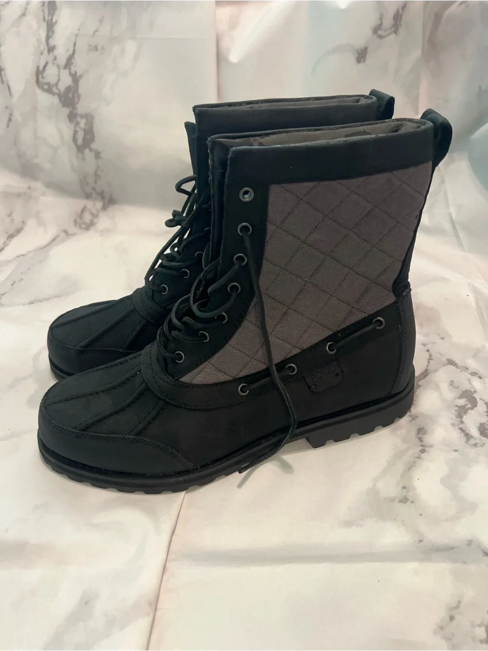Polo by Ralph Lauren Black and Gray Quilted Lace-Up Men's Boots